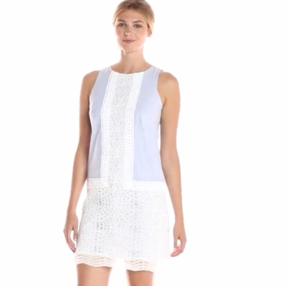 London Times Sleeveless Seersucker Shift Dress with Lace Trim NWT size 12